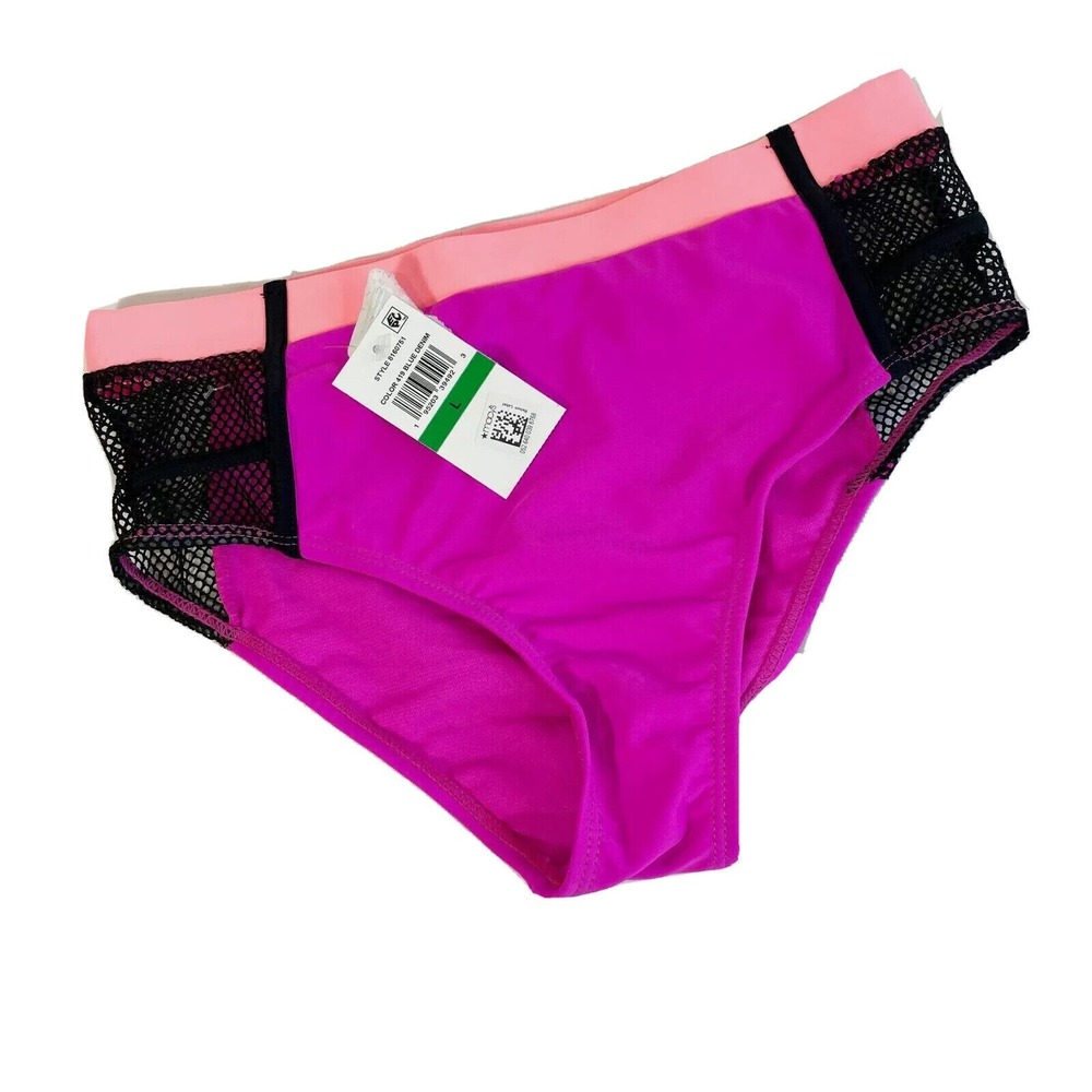 YMI Swim Bikini Bottom Mesh Trim Womens Small‎ Pink Swimsuit Lined 1 Piece NEW